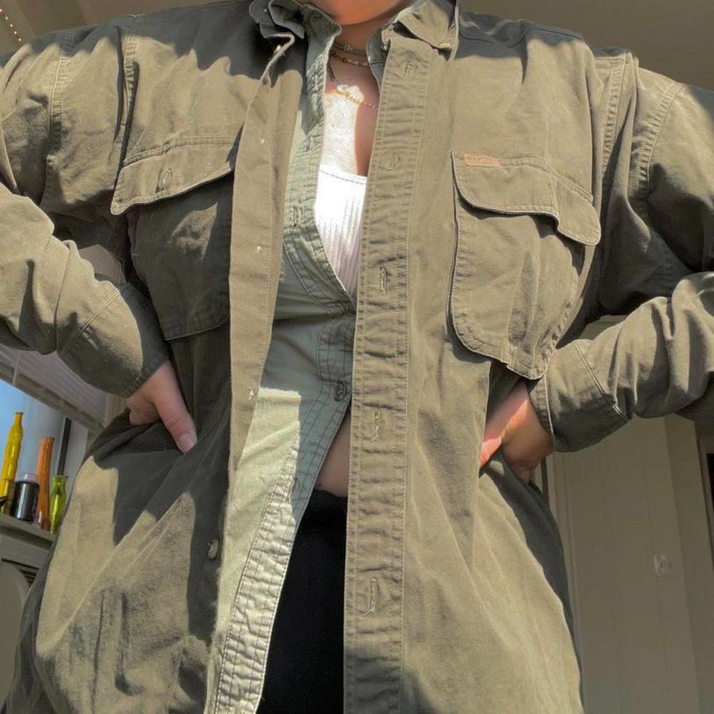 oversized green khaki b3lla swan style button up jacket